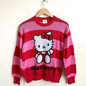 Sanrio Hello Kitty Women's Small Striped Pullover Sweater Pink Red